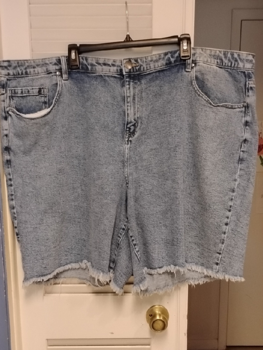 Lane Bryant Faded Blue Denim Jean Shorts Raw Edge Hem  5-pocket Size 28